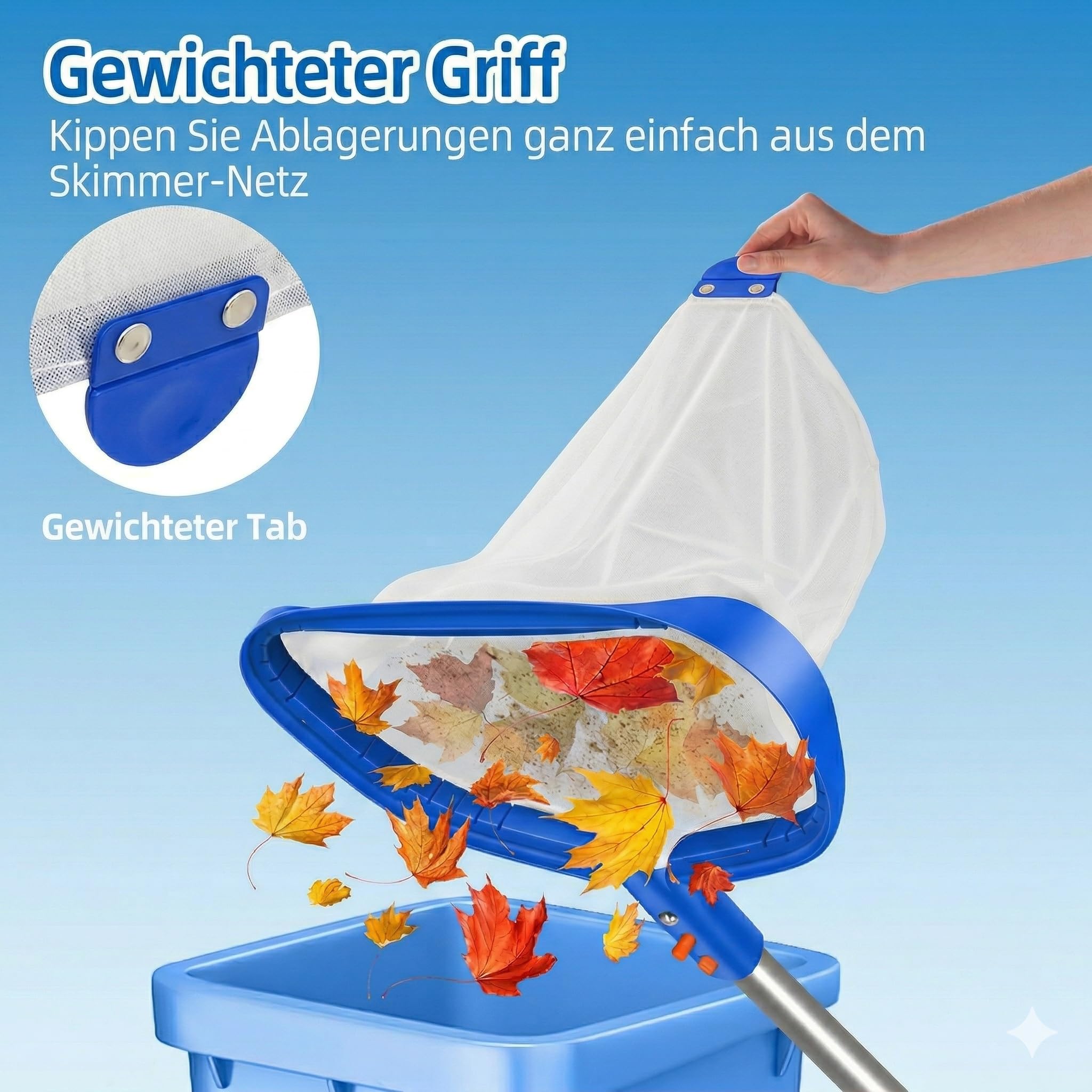17.5" (44 cm) Pool Kescher Großer, Poolkescher Feinmaschig, Teichkescher Feinmaschig Algen, Professioneller Teichkescher & Poolskimmer mit Aluminiumrahmen (Stab Nicht Inklusive)