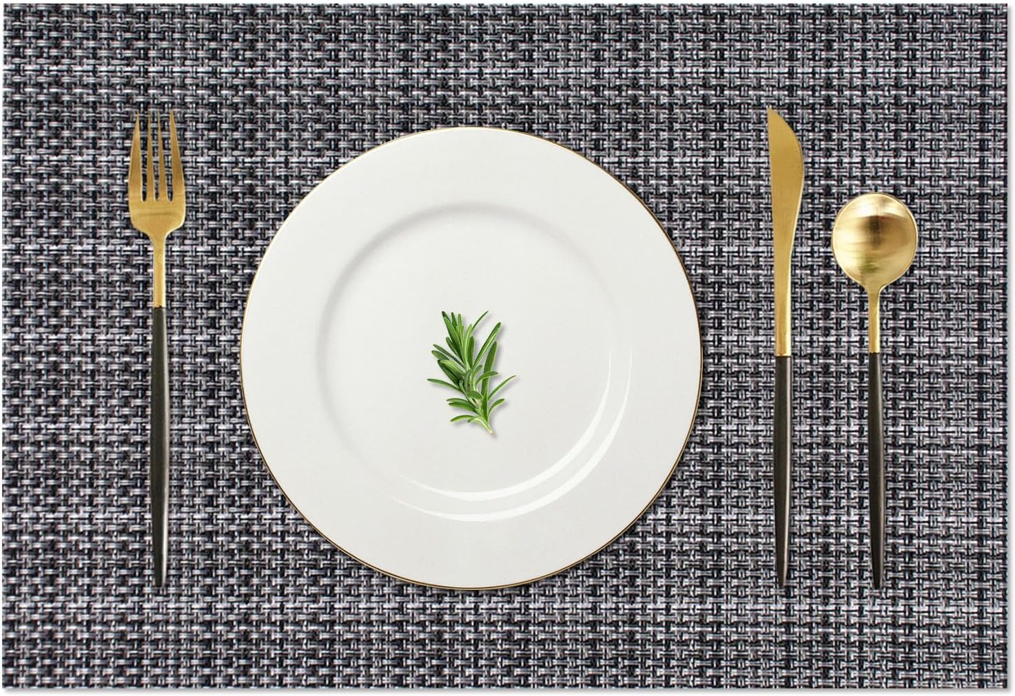 AHHFSMEI Placemats Set of 6 Washable Woven Vinyl Placemats for Dining Table Heat Resistant Non-Slip Stain Resistant Table Mats for Kitchen & Home Decor(Black Corner,6)