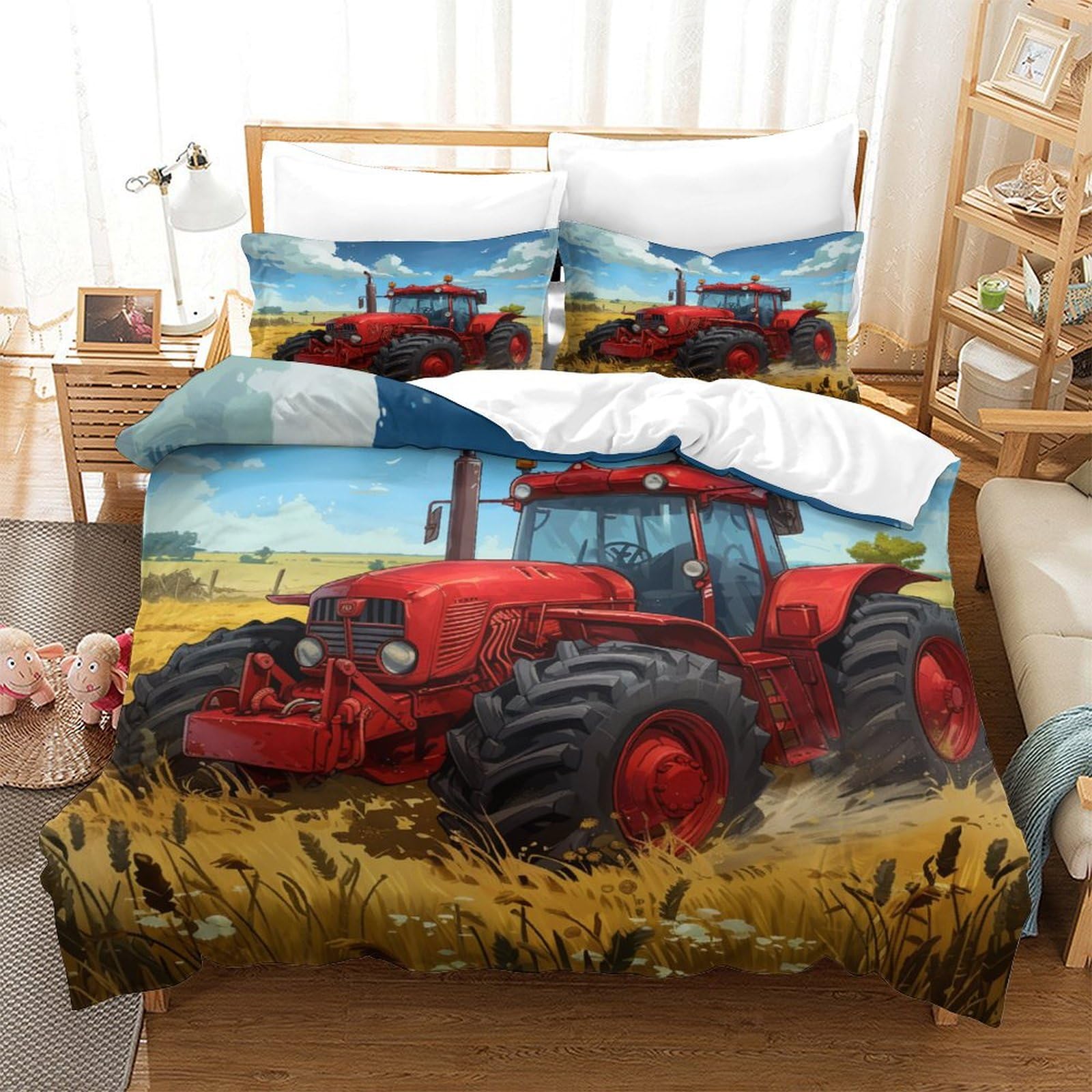 Parure de lit douce tracteur 3D 260 x 220 cm en microfibre premium haute résistance