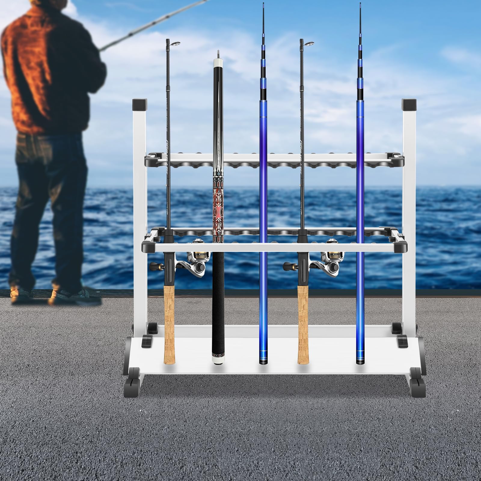 BIG - Supporto per canna da pesca in lega di alluminio, regolabile in altezza, fino a 24 canne, organizzatore per canne da pesca in garage o in casa