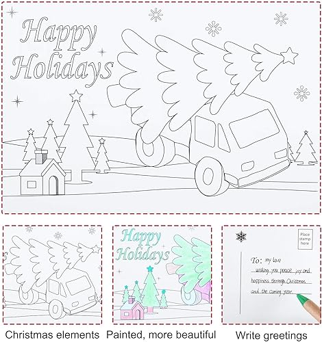 Miniatura 3 de Outus Colorea tus propias postales de Navidad, tarjetas de felicitación de Navidad para colorear de dibujos animados, tarjetas de Navidad para