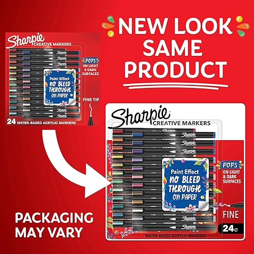 Miniatura 7 de Sharpie Paquete variado de marcadores creativos, marcadores de pintura acrílica a base de agua, punta fina, surtidos, 24 unidades