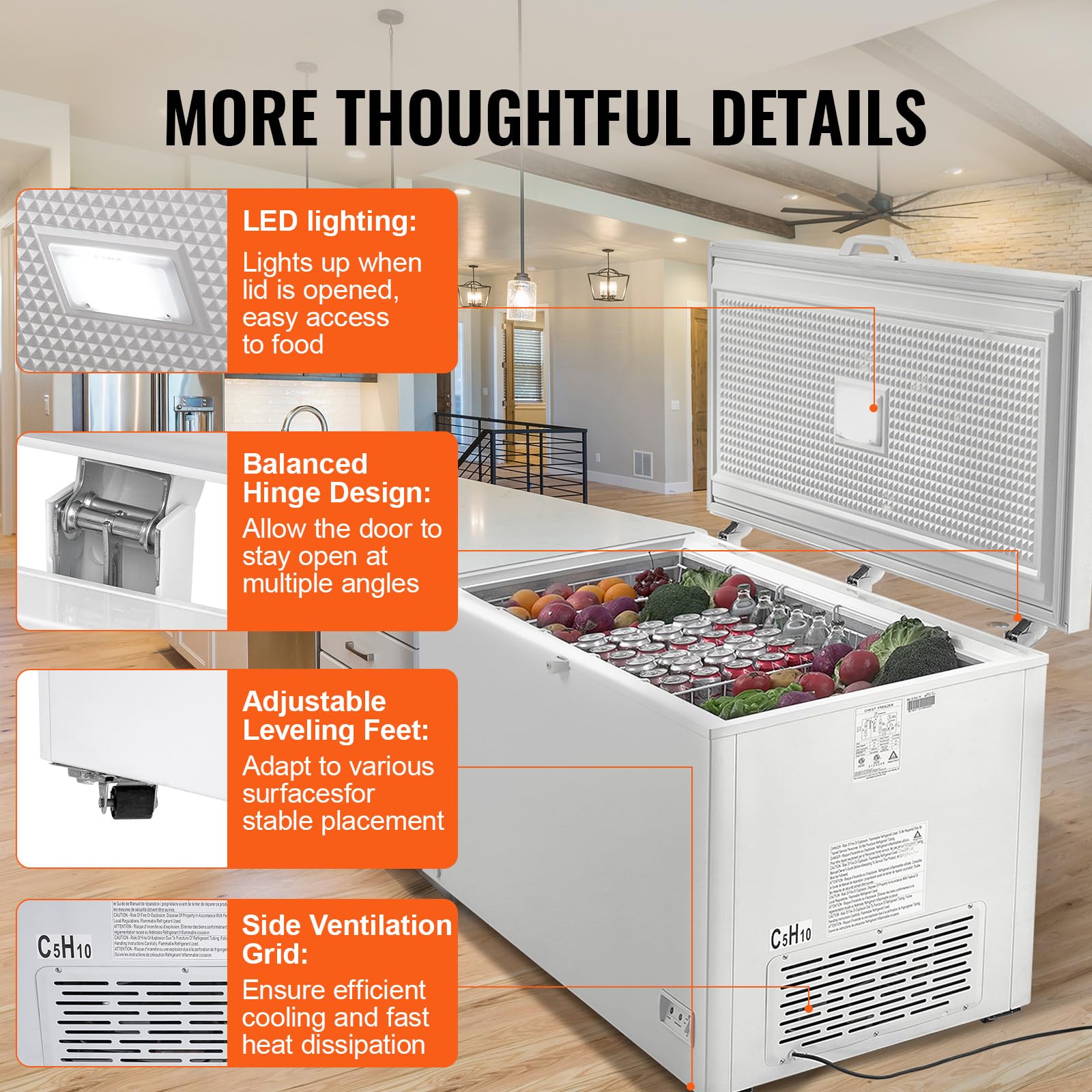 Happybuy Chest Freezer, 17.2 Cu.Ft / 488 L Large Deep Freezer With 4 Baskets; Freestanding, Top Open Door, 7-Level Temp Adjustment, LED Light, Locking Lid, 6 Wheels on Fridge.com - View 6