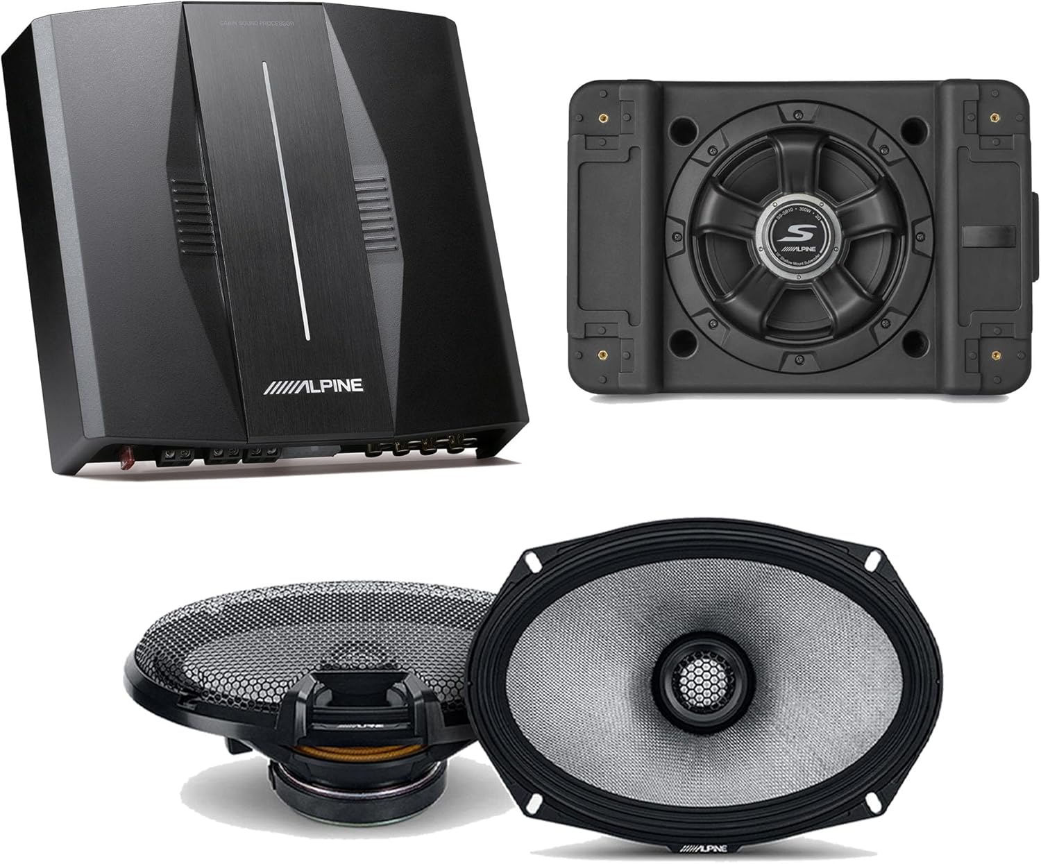 Alpine PXE-C80-88 OPTIM8 8-Channel Hi-Res Digital Sound Processor Amplifier w/SS-SB12 Subwoofer, R2-S69 Bundle