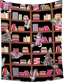 Book Library and Cute Cat Blanket Lovers Gift for Girls Boys Super Soft Flannel Blanket for Sofa Couch Bed- Plush Warm Cozy Bed Home Decor for All Seasons - 40
