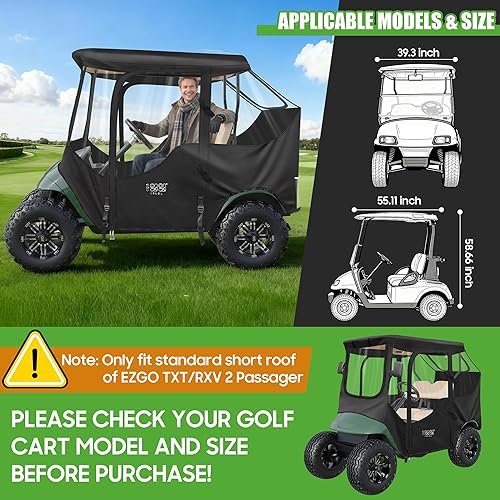 Miniatura 8 de 10L0L 2 Passenger Deluxe Golf Cart Driving Enclosure for EZGO TXT & RXV Model, 4-Sided Clear Window 600D Rain Cover All Weather Windproof Waterproof