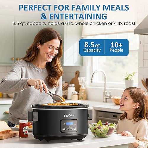 Miniatura 2 de Olla de cocción lenta programable con tapa de bloqueo, multicocina portátil para familia y reuniones, calentador de alimentos de 8.5 cuartos de