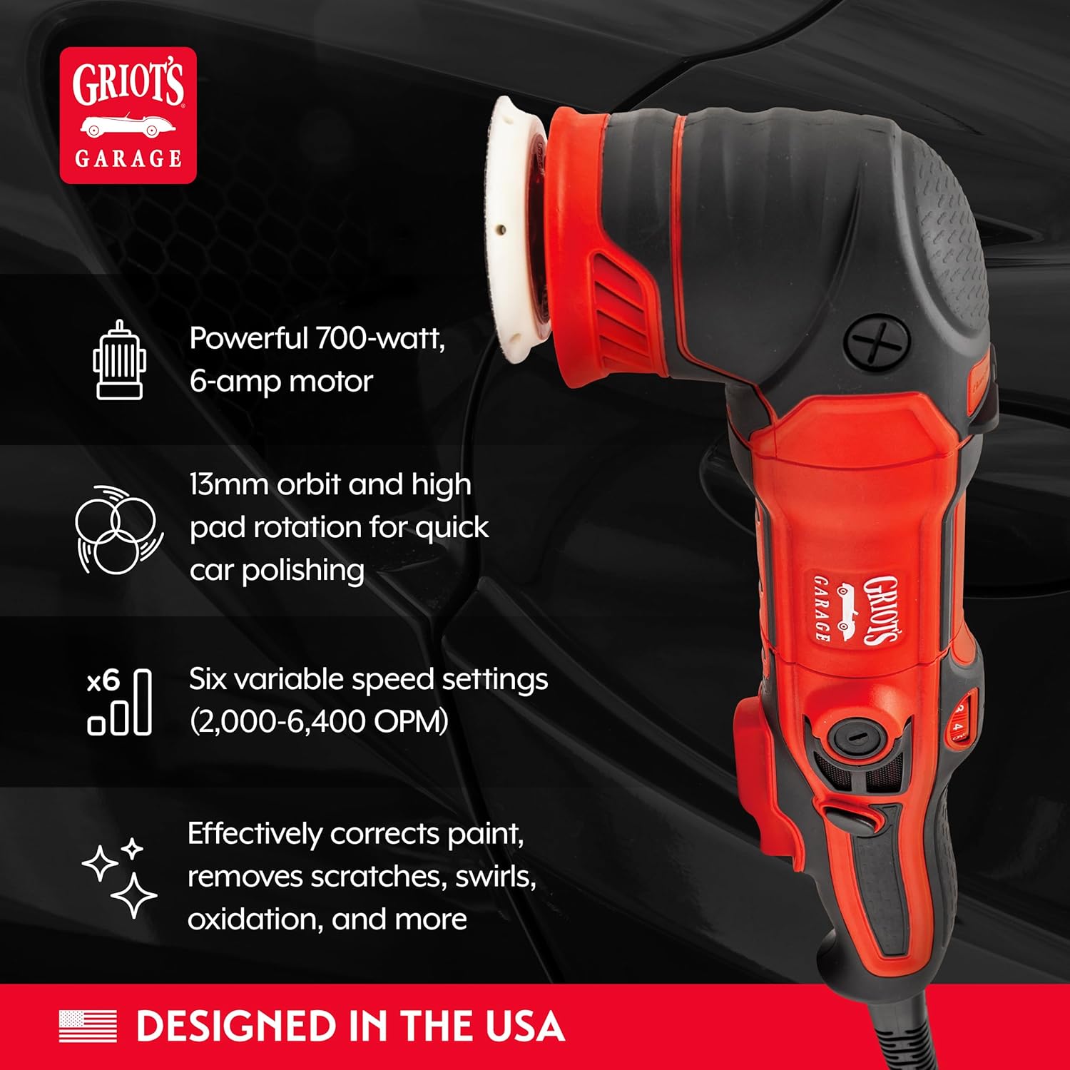 Griot's Garage G13 Mini Long-Throw Orbital Polisher, Small Buffer Polishing Machine for Car Detailing and Paint Correction, Includes 2” and 3” Backing Plates, 13mm Orbit Size, 10913