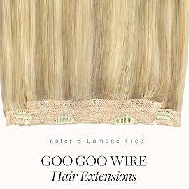 GOO GOO Wire Hair Extensions Human Hair, 16/22 Light Blondewith mix Golden Blonde Highlighted 12inch 70g, Invisible Wire Hair Extensions with Transparent, Seamless Fish Line Hairpiece