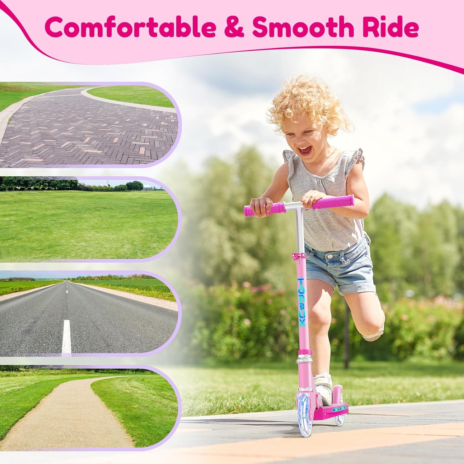 TONBUX Scooters for Kids 5-12, 2 Wheel Scooters with Cool Light Up Stem, Wheels, and Deck, 3 Level Adjustable Height Kick Scooter, Foldable and Lightweight Scooter for Kids 8-12 - Image 6