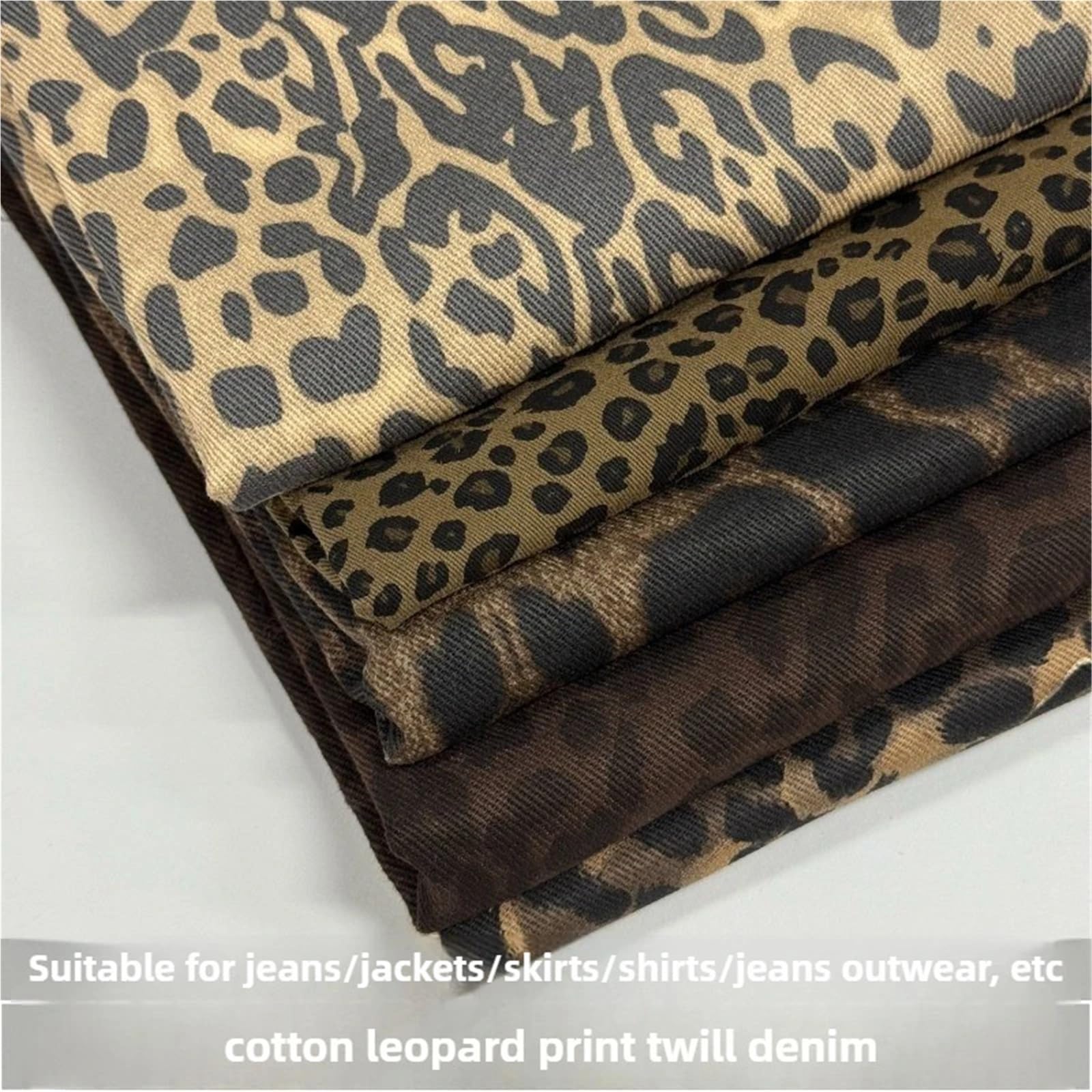 Tessuto Di Cotone Denim Tessuto denim di puro cotone twill leopardato a metri for vestiti Jeans Giacca Gilet Pantaloni Gonne Camicie Stoffa da cucito fai te Marrone Giallo Tessuto da cucire(Color-02)