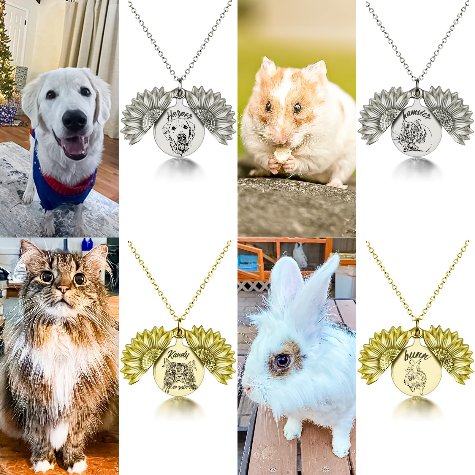 DZIGNIQ Personalized Pet Dog Portrait Necklace Memorial Gift, Engraved Custom Photo Cats Dogs Necklace for Women Mom Grandma Animal Lovers, Handmad Dog Pendant Jewelry Keepsake Sympathy Gifts