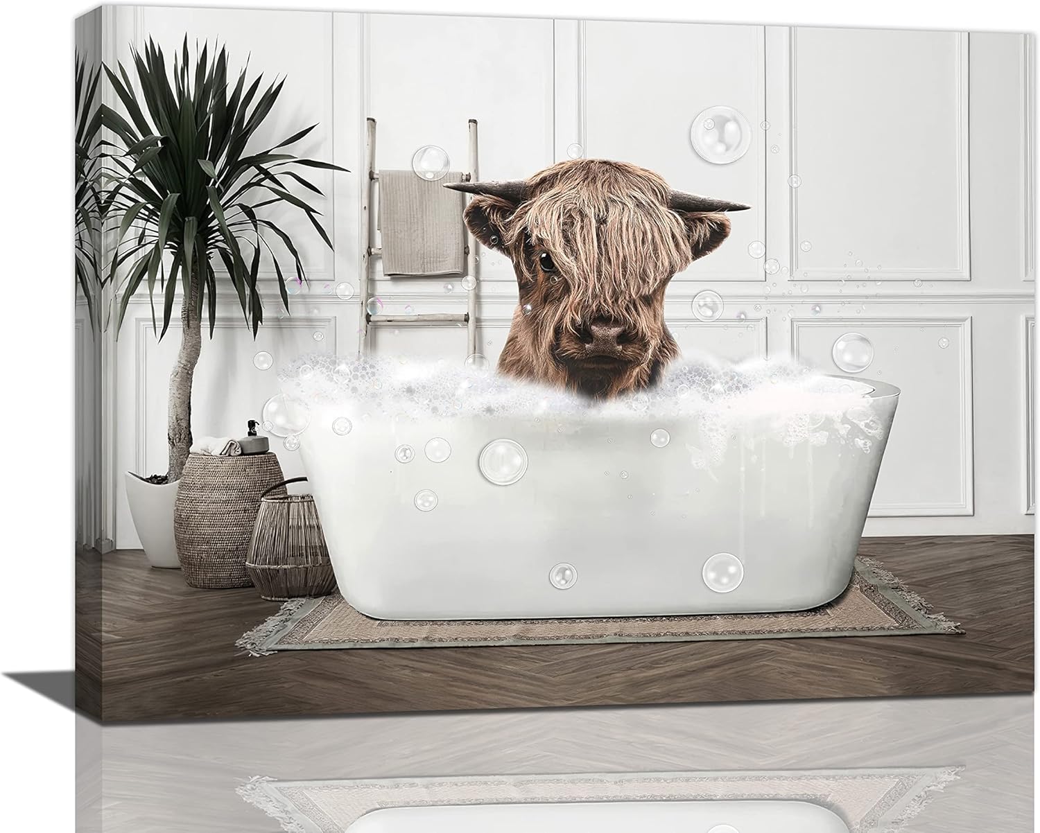 Amazon.com: Funny Highland Cow Bathroom Wall Art Farmhouse Black And ...