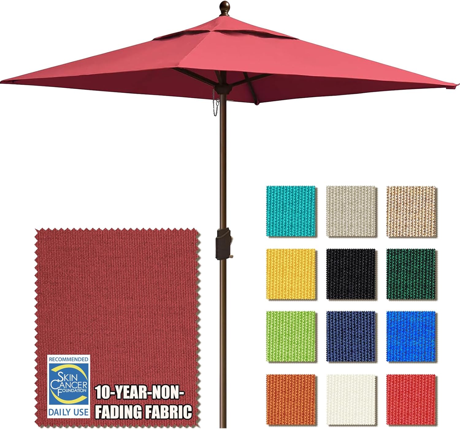 EliteShade USA 10-Year-Non-Fading 6x6Ft Square Market Umbrella Patio Outdoor Table Umbrella with Ventilation, Burgundy