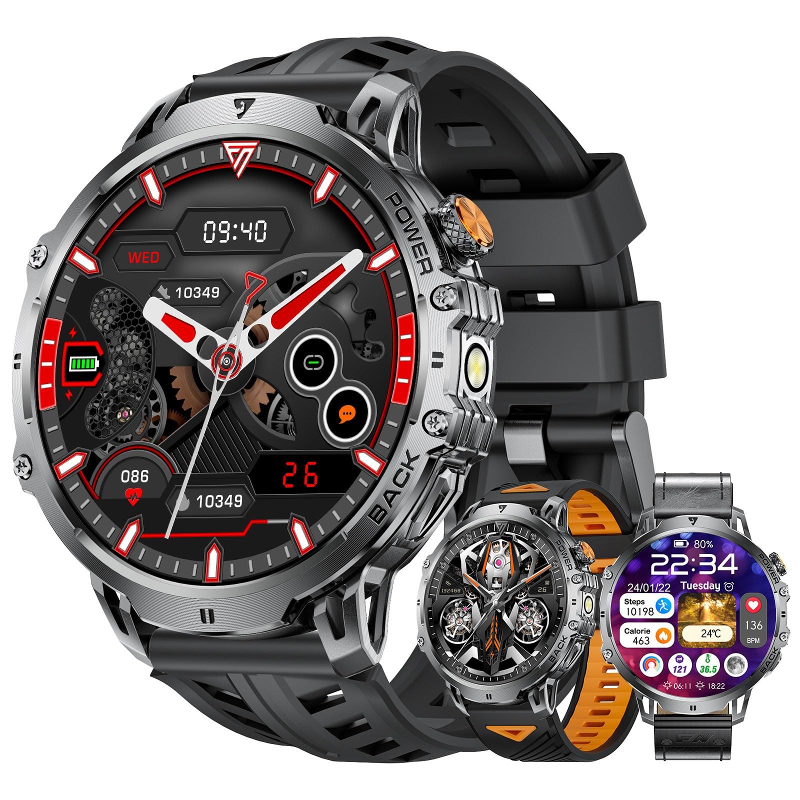 LIGE Montre Connectée Homme 1000 mAh Batterie/1.85'' HD Grand Smartwatch avec LED Lampe,IP68 Étanche Montre Fitness avec 24/7 Fréquence Cardiaque,Moniteur de Sommeil pour Android iOS,3 Bander