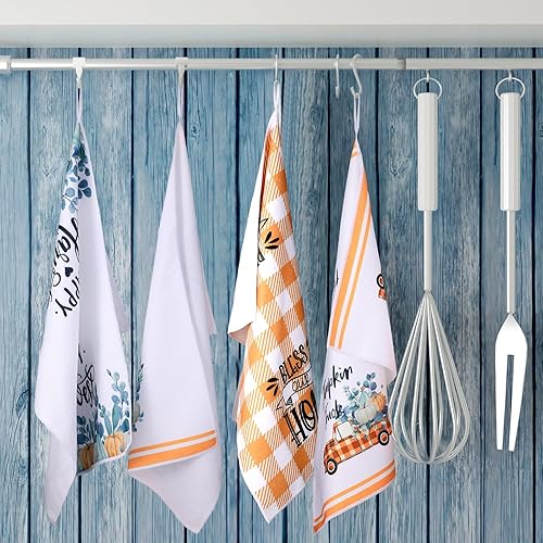 Miniatura 7 de Kajaia Juego de 6 toallas de cocina de Acción de Gracias, toallas de mano absorbentes de búfalo a cuadros de otoño, calabaza, camión, hojas