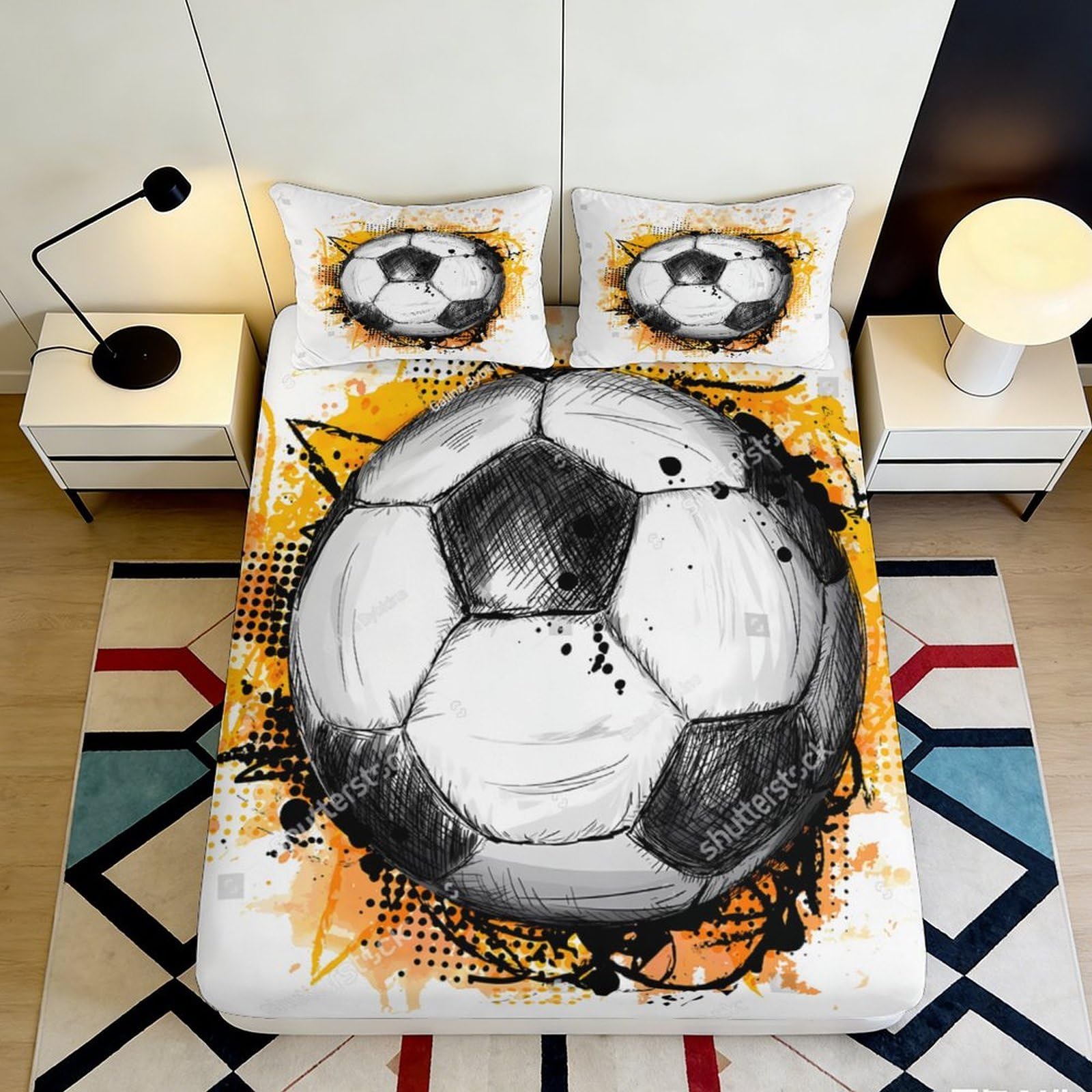 3D Printed Graffiti Soccer Fitted Sheet Microfiber Soft Modern Football Bed Cover for Bedroom Dorm Mattress Decor 90x200x25cm