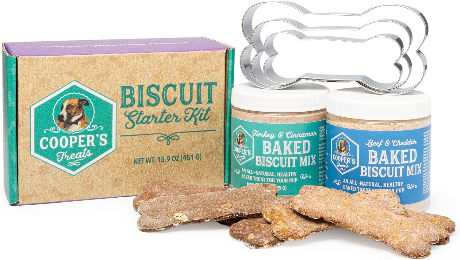 Cooper's Treats Baked Biscuit Starter Kit - Dog Biscuit Baking Mix - Easy Dog Cookie Baking Kits for DIY Pet Treats - Healthy, Delicious Homemade Dog Treat Mix