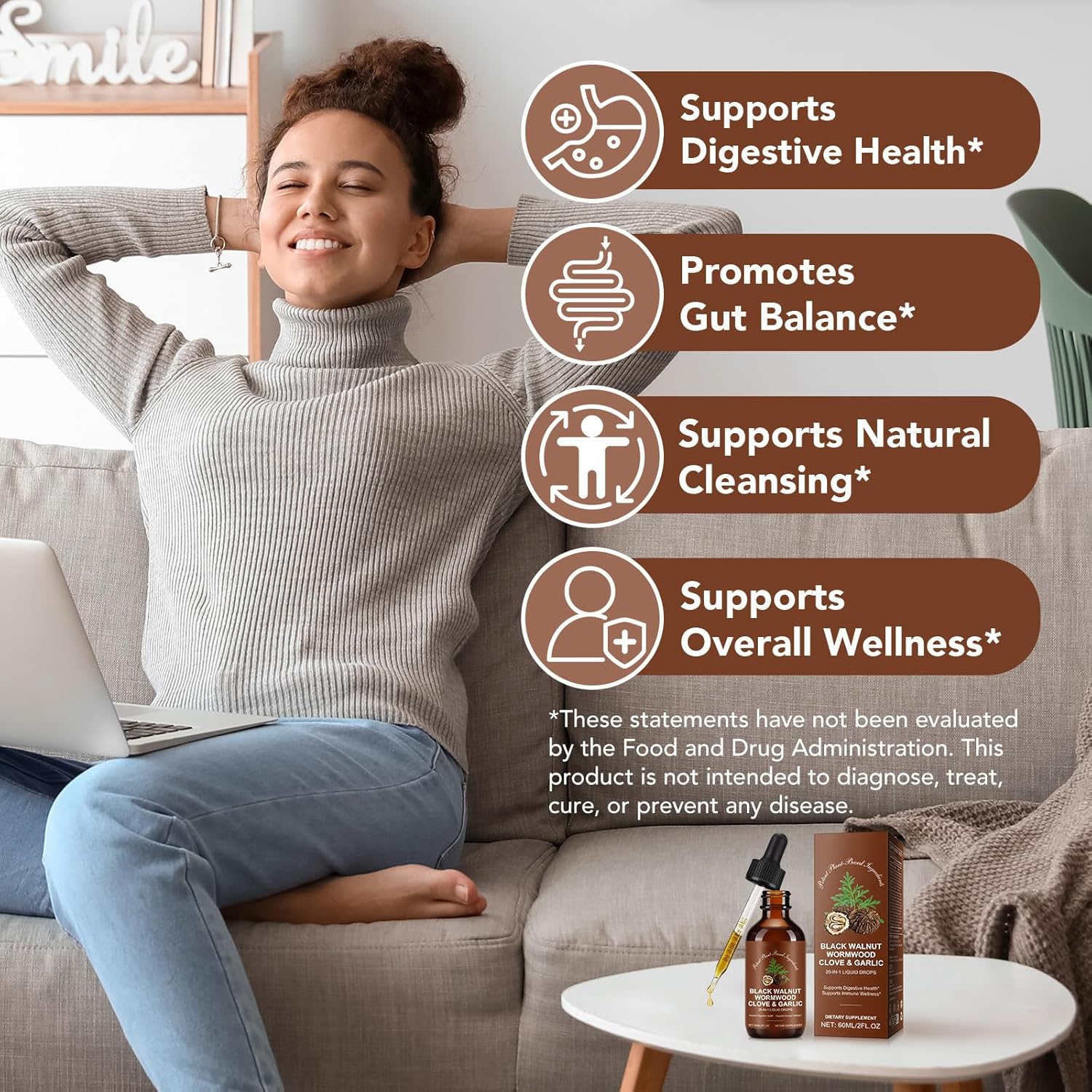 Tiuedu Black Walnut & Wormwood Herbal Liquid Drops, 20-in-1 Plant-Based Herbal Wellness Formula with Clove, Garlic, Pumpkin Seed & Milk Thistle, Fast-Absorbing Liquid, 2Pack - Image 3