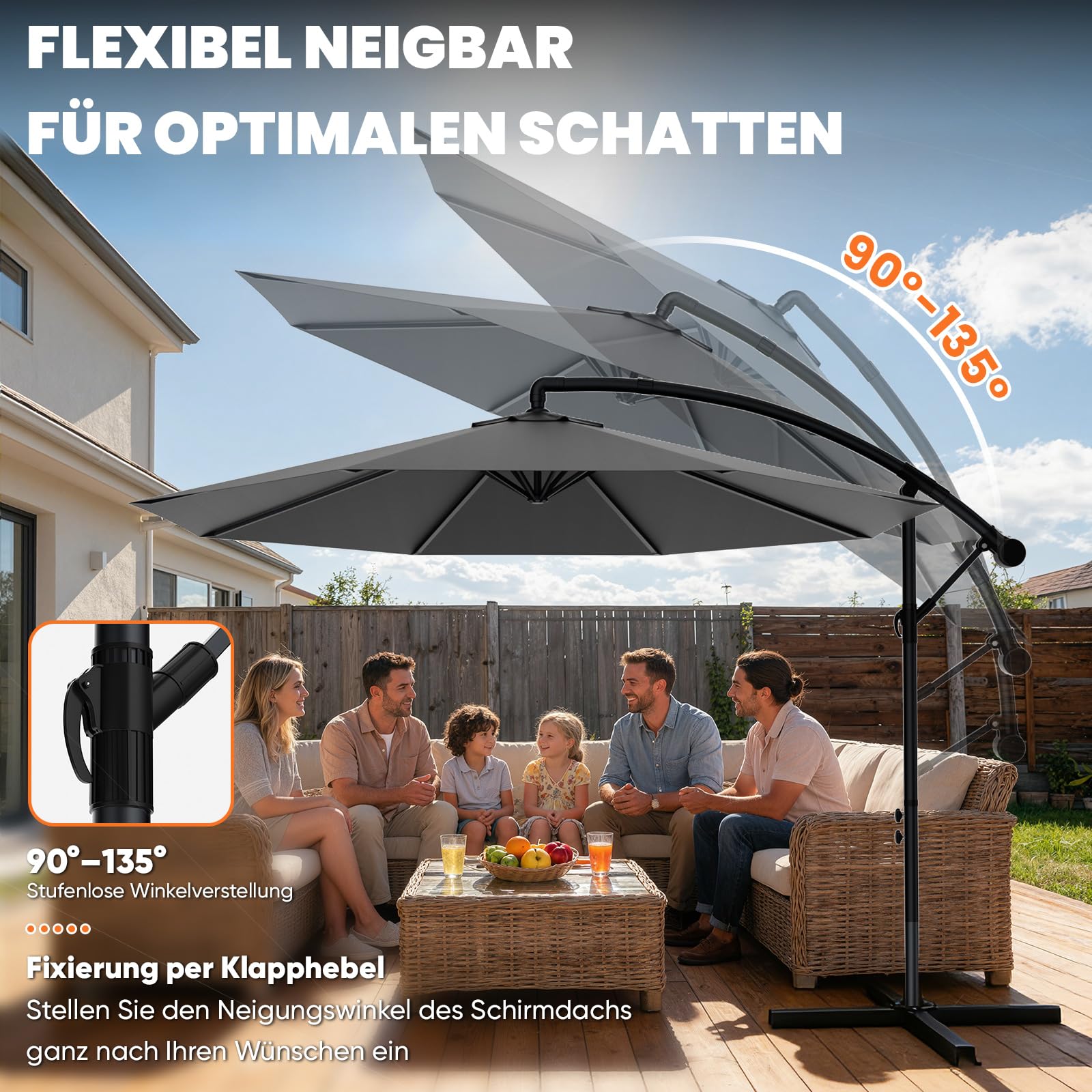 Huracan Ombrellone parasole, copertura ombrellone da giardino con manovella, girevole a 360° e inclinabile, protezione solare dai raggi UV, in alluminio, per giardino, terrazza