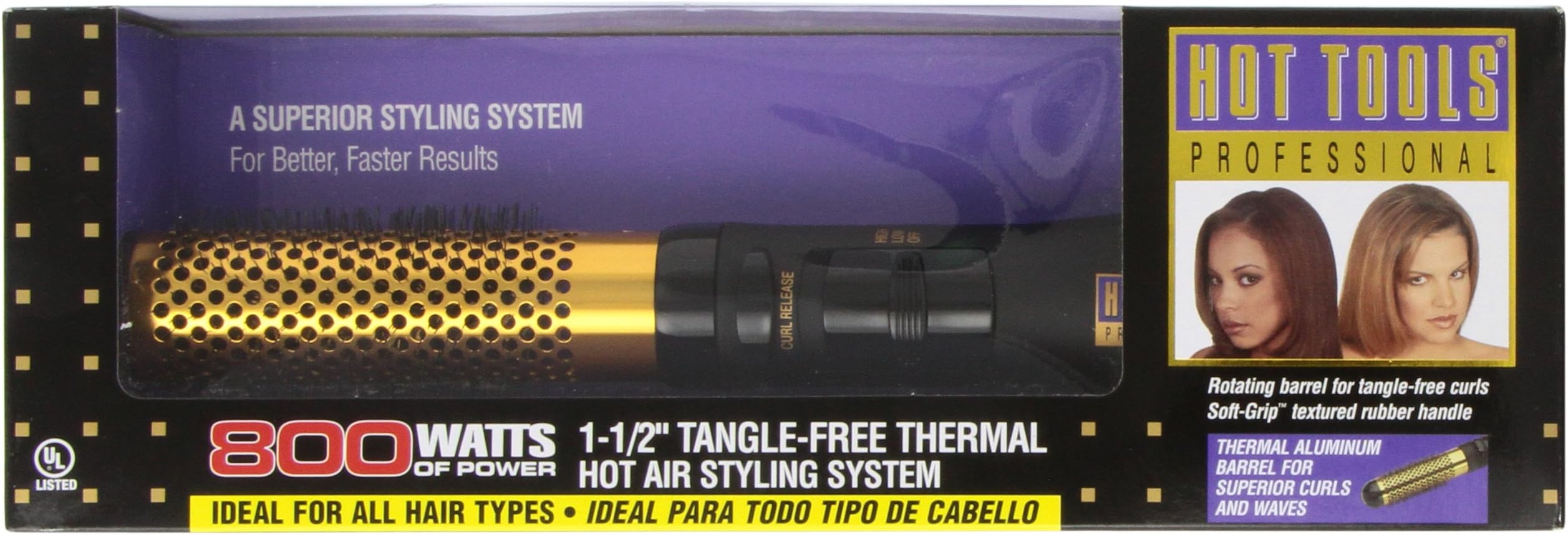 Hot Tools Professional 1073 Tangle-Free Thermal Hot Air Styling System, 800 Watt, 1-1/2 Inch