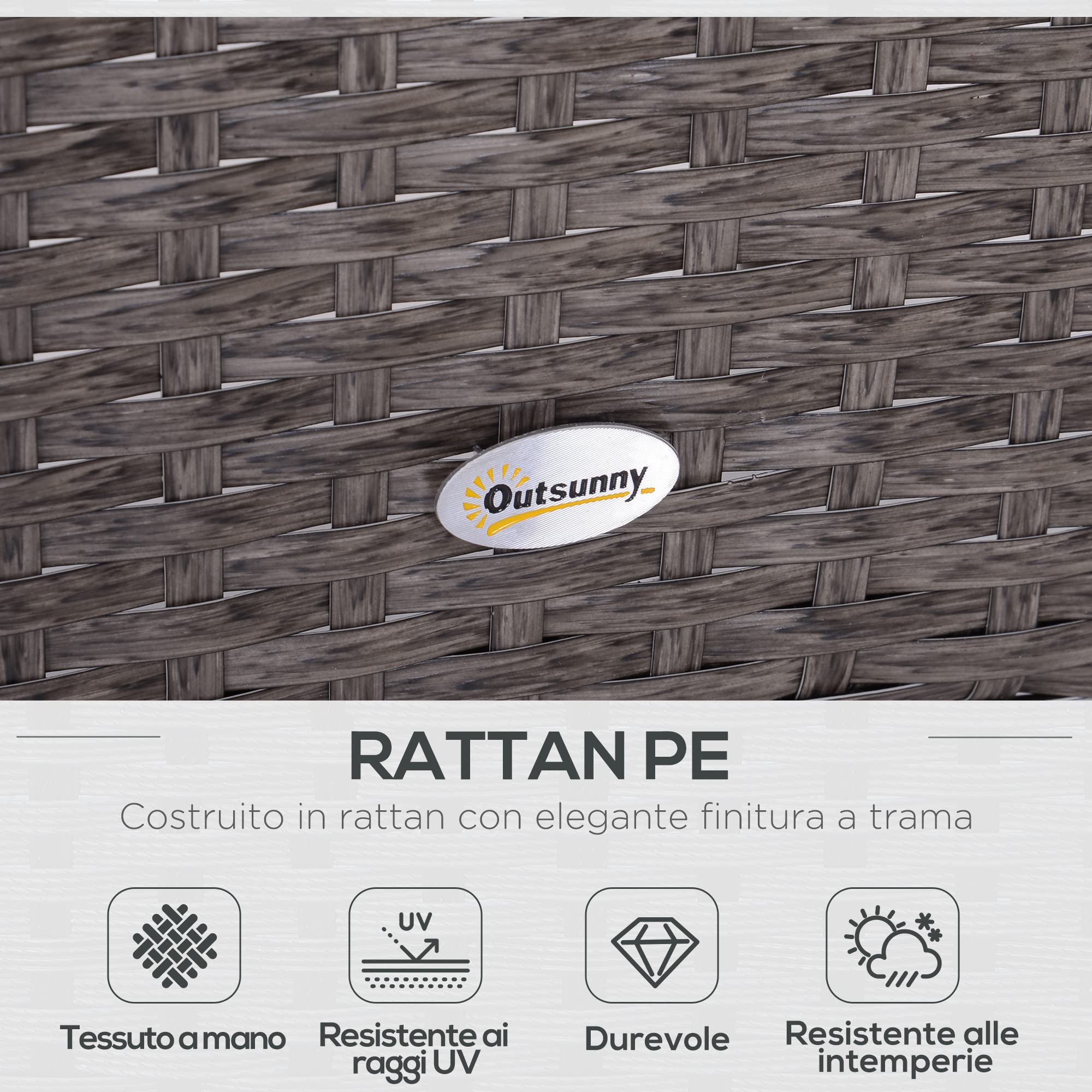 Outsunny Set Mobili da Giardino 2 Poltrone 2 Poggiapiedi 1 Tavolino in Vetro Temperato Rattan Grigio