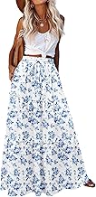 Hotouch Women's Long Skirt High Waist Elegant A Line Drawstring Solid Color Casual Long Skirt with Pockets