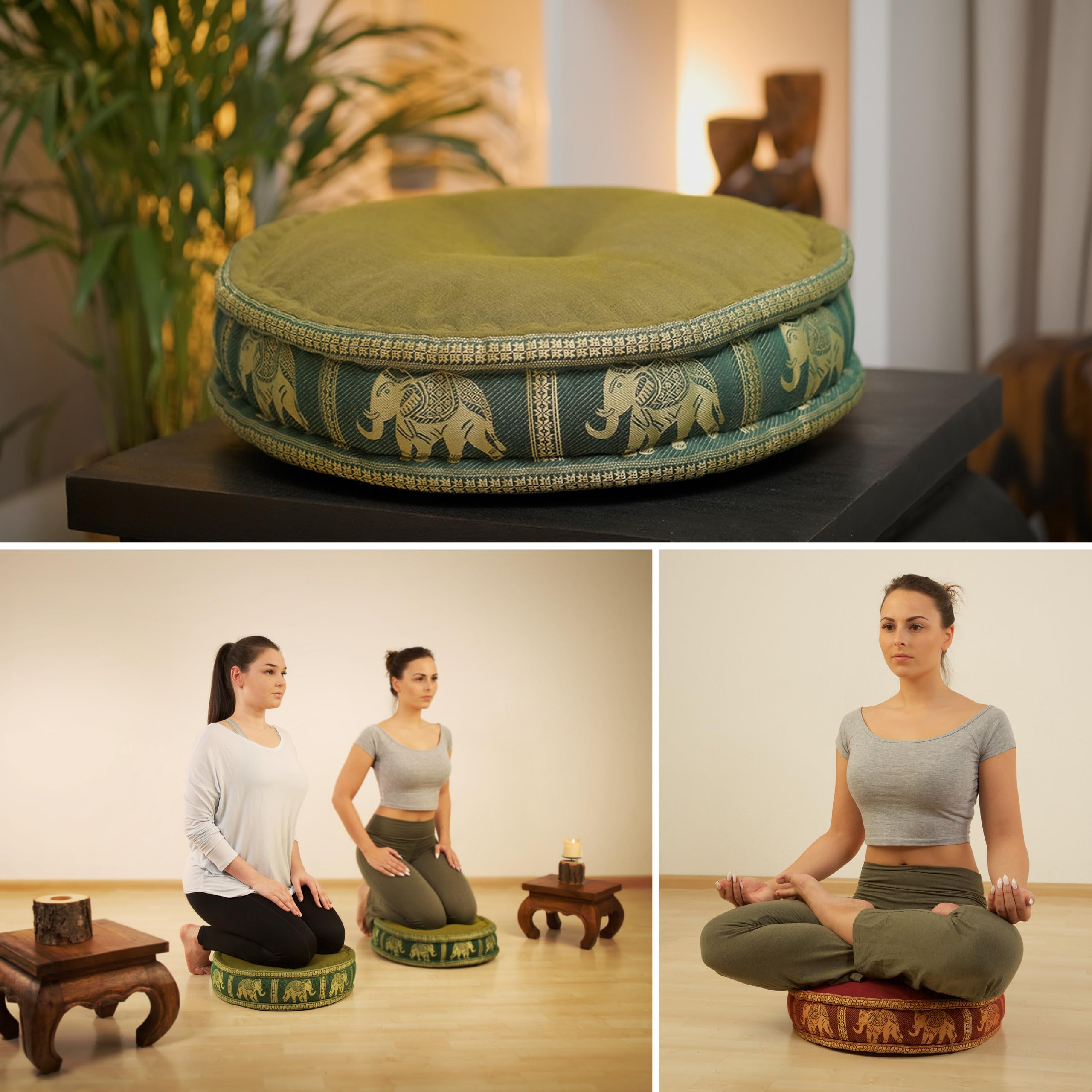 Cuscino Meditazione In Seta Thailandese Livasia - Ø45cm, Imbottito Kapok Per Yoga E Relax - Foto 4