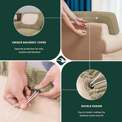 Miniatura 3 de CHUN YI 2 fundas elásticas de cojín para sofá en T o fundas de cojín para respaldo de sofá, adecuadas para sillón, sofá biplaza, fundas de cojín