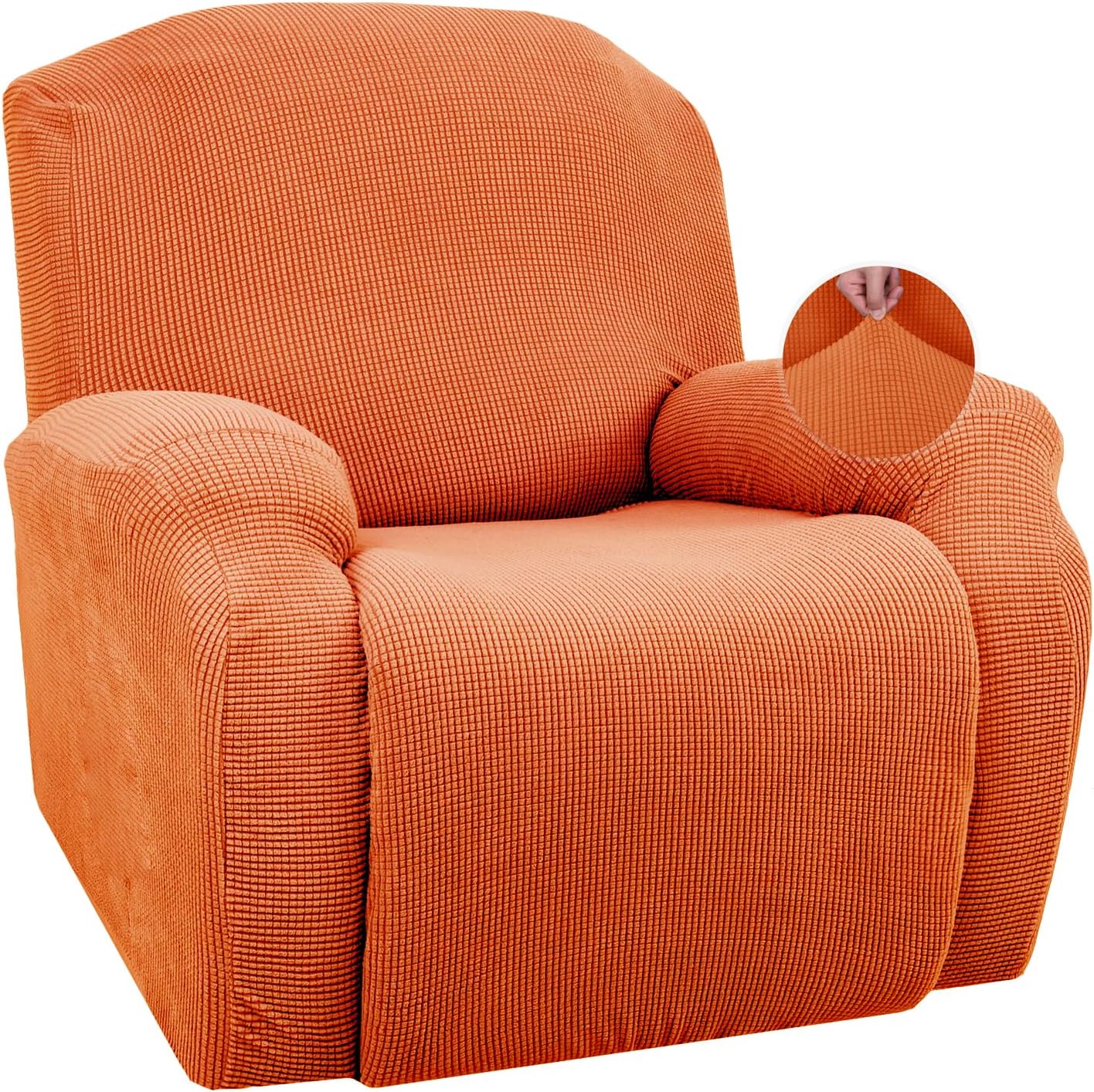 JIVINER Super Stretch Recliner Chair Covers 4 Pieces Sofa Slipcover for Reclining Chair Spandex Soft Recliner Slipcover with Pockets Recliner Furniture Protector (Recliner, Orange)