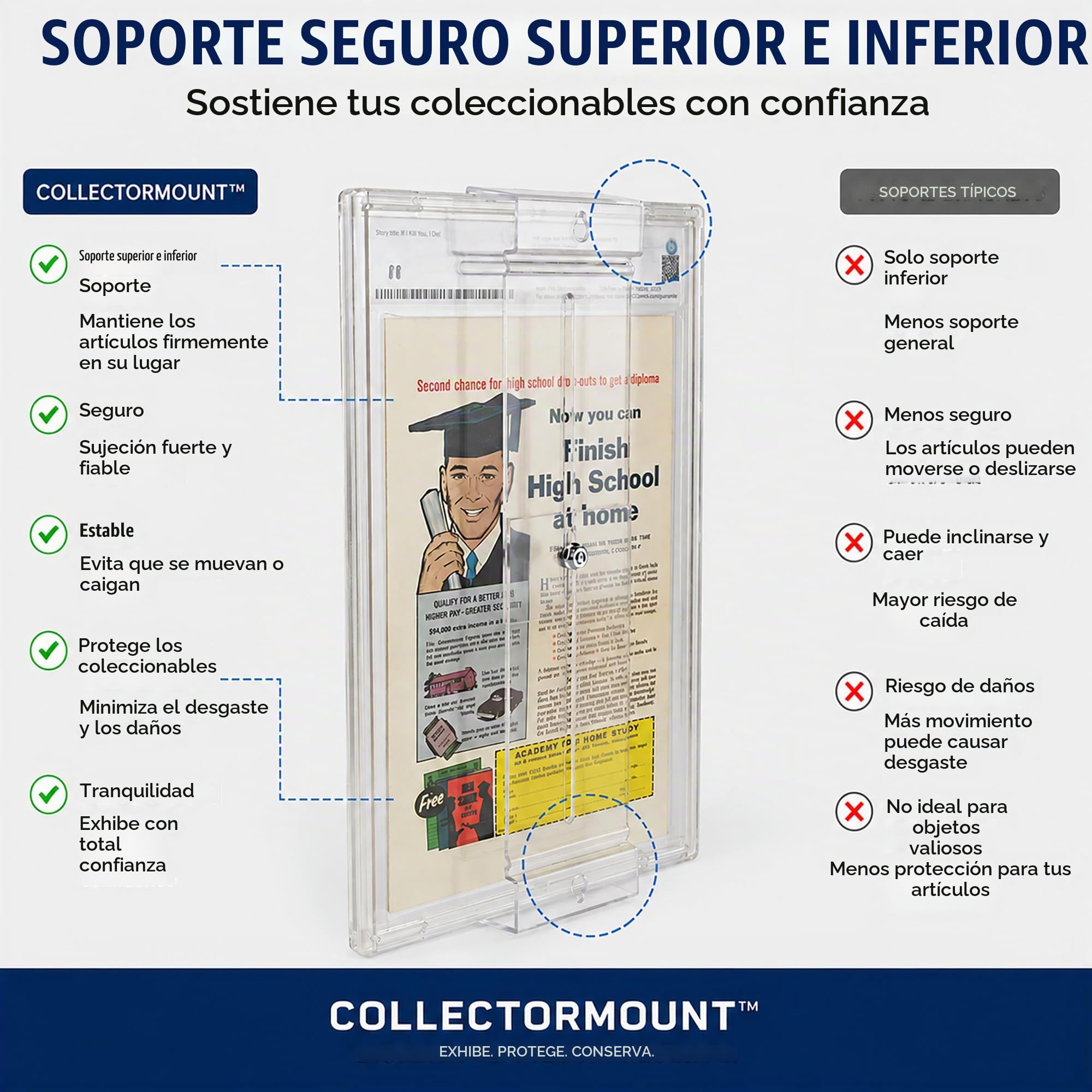 CollectorMount Comic Mount Soporte para Estantería de Cómics y Montaje en Pared, Invisible y Ajustable, Paquete de 5