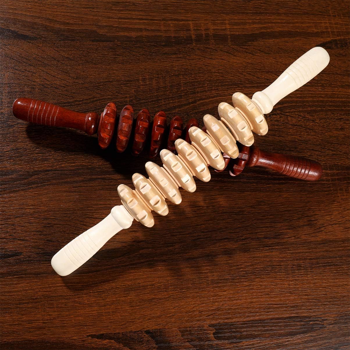 SUPVOX 2Pcs Wood Massager Roller Handheld Cellulite Massage Trigger Point Manual Muscle Release Roller Stick Massager
