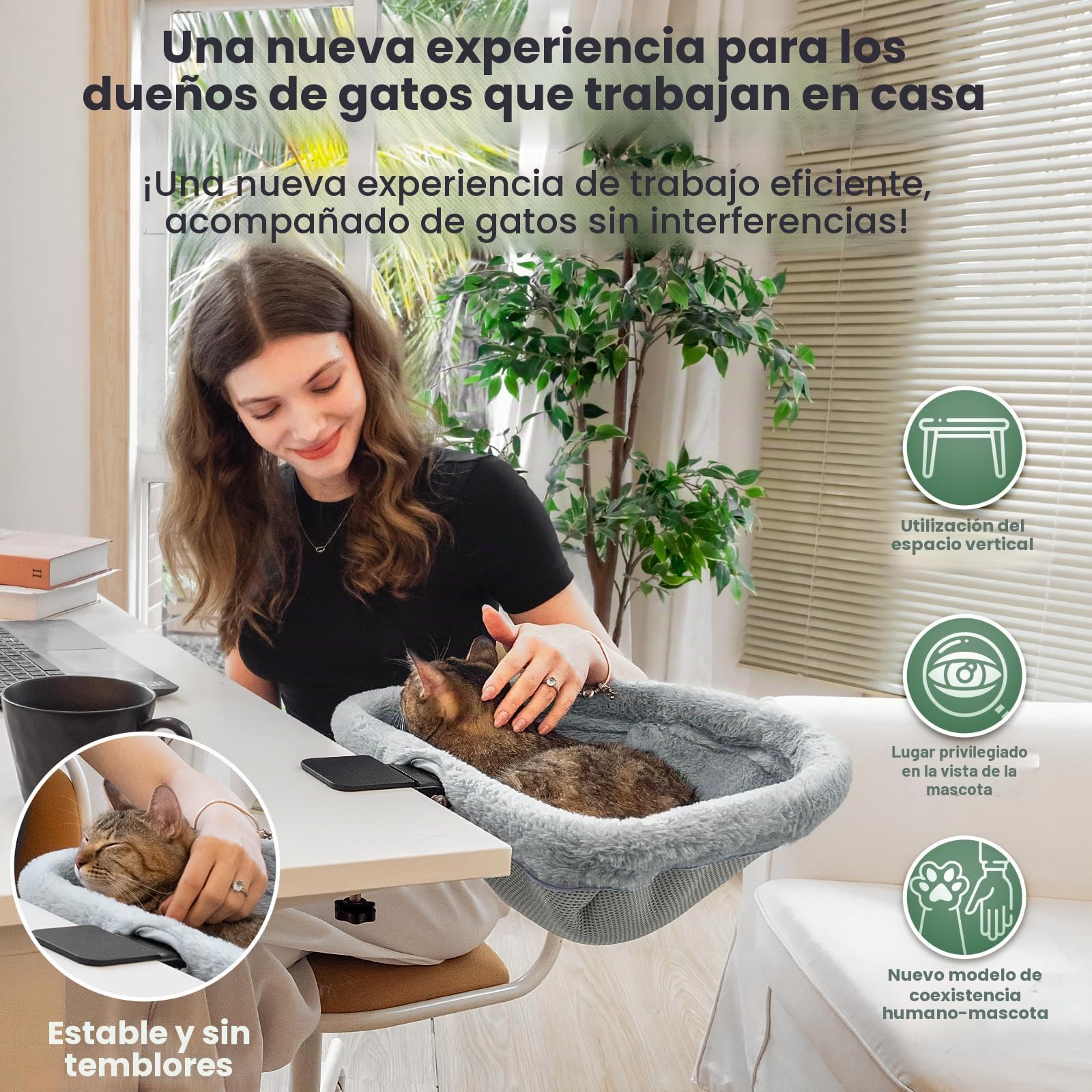 JUNSPOW Cama de escritorio para gatos, plegable con un solo clic, diseño hundido y cama semicircular para gatos que ahorra espacio, material de piel de conejo sintética suave, adecuada para varios