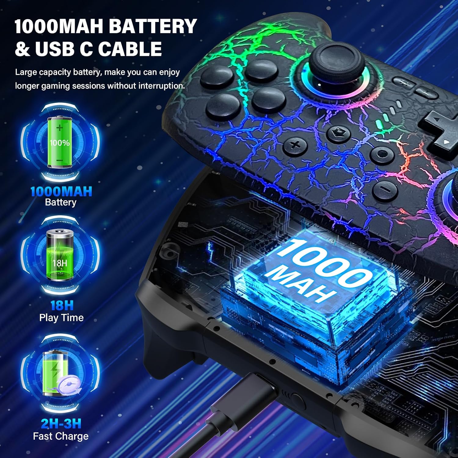 Switch Controller for Nitendo Switch/Switch 2/Switch Lite/Switch OLED | Wireless Pro Controller, Switch Controller Pro, Rechargeable Switch Remote Gamepad with 6-Axis Gyro,10 LED Light, Flame Light 6 81VPF0mZBBL. SL1500
