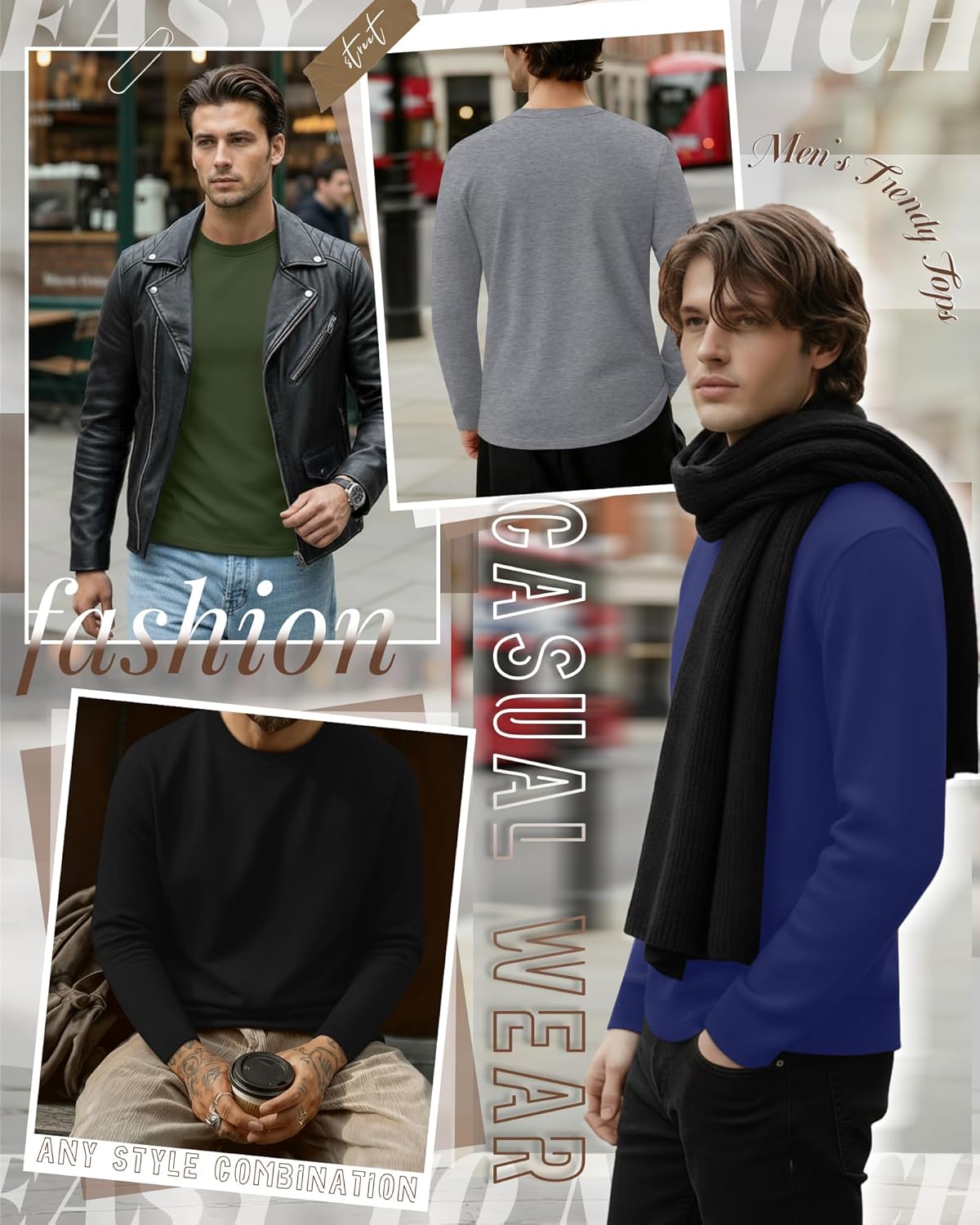 4 Pack Mens Long Sleeve Shirts Crew Neck Thermal T-Shirt Thick Comfortable Sweatshirt Casual Pullover Basic Tops - Image 4