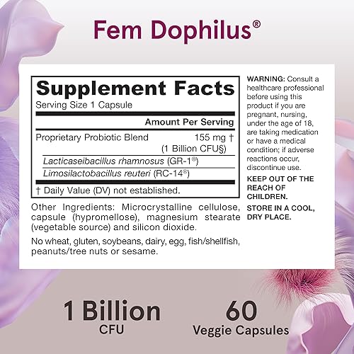 Miniatura 6 de Jarrow Formulas Fem-Dophilus - 1 mil millones de CFU por porción 2 cepas clínicamente estudiadas suplemento probiótico para mujer salud del tracto