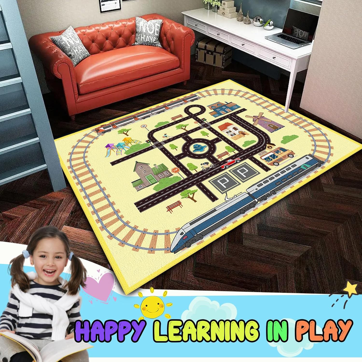 Kids Play Rug for Baby,Car Rug, Crawling Mat,Floor Mats for Kids,Girl Kids Rug Carpet for Children Bedroom,Toddler Classroom,Playtime Activity(B,5.3 * 6.5)