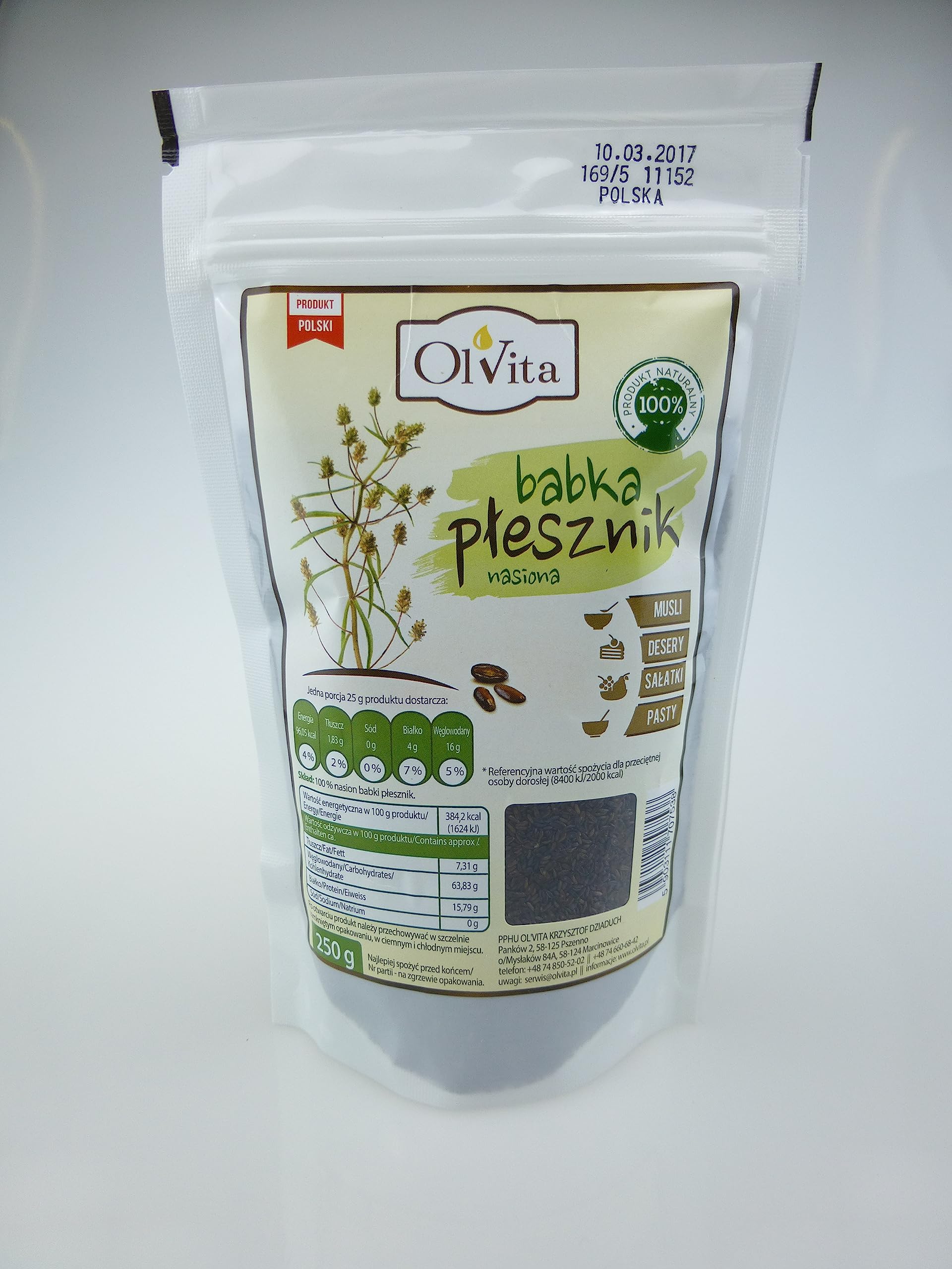 Plantago Psyllium Seeds, Babka Płesznik Ol'Vita 250g