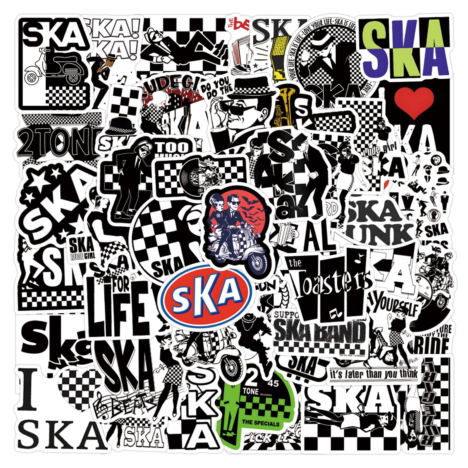 55 Pcs SKA Stickers for Kids Teens Adults Boys Girls Gift,Stickers Pack for Laptop,Skateboard,Luggage,Car,Bike - Image 2