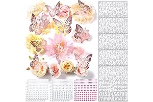DIY Cap Topper Decoration Kit Includes Faux Flower Head, 3D Butterfly, Rhinestones & Alphabet Stickers