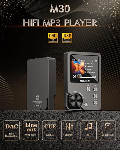 Miniatura 2 de MECHEN Reproductor de MP3 HiFi M30, reproductor de música de audio digital de alta resolución DSD sin pérdidas, reproductor de audio portátil de