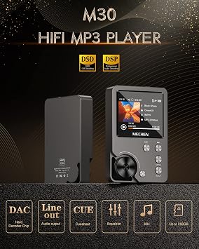 MP3 Player, MECHEN M30 Lossless High Resolution Portable Digital Audio Music Player with 64GB Memory Card, DSD DAC,HiFi Lossless Audio Player,Support up to 256GB | WM8965 DAC+TI Amp, MP3/WMA/WAV/APE/FLAC/AAC, 1500mAh 25H, 2 Screen, Expand to 512GB, Zinc Alloy Shell