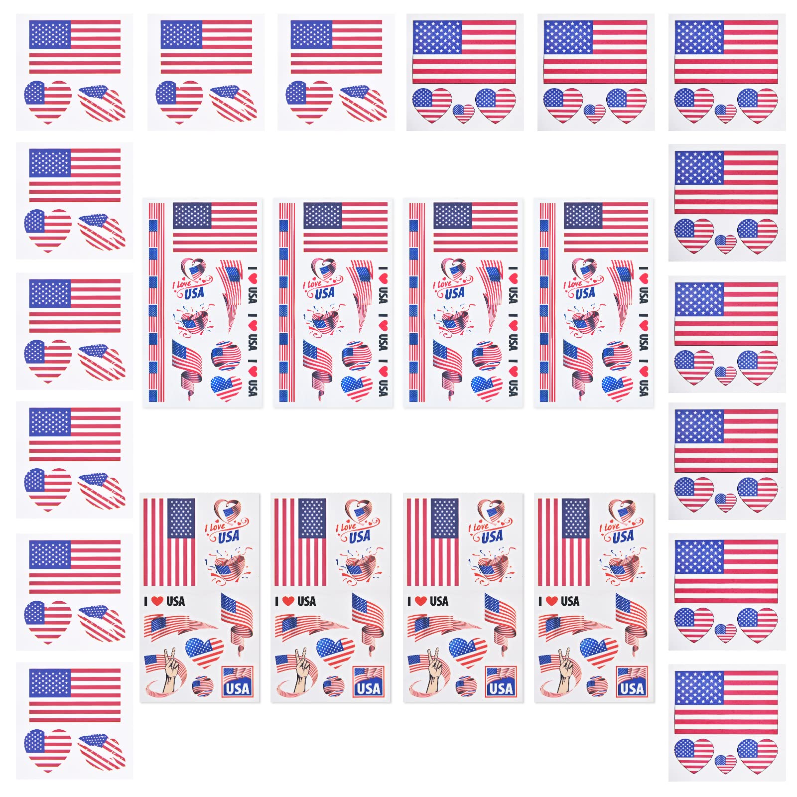 AhfuLife 24 Sheets America USA Flag Tattoos for Olympic Decorations 2024, America USA Temporary Tattoo Transfer Stickers for 4th July Party Decorations
