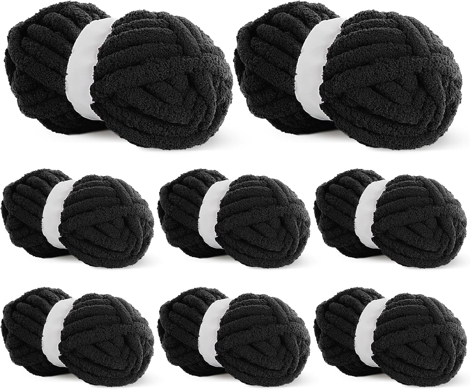BALAPET 8 Pack Chunky Chenille Yarn for Crocheting & Knitting, 27yds 8 oz Each Skein Soft Fluffy Kitting Yarn Set, Thick Velvet Plush Yarn for Handcrafts Weaving Making Blankets, Black