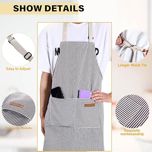 Miniatura 10 de Handepo 4 delantales de cocina con bolsillos, delantal ajustable impermeable para hornear para mujeres y hombres, chef cocina barbacoa, delantal