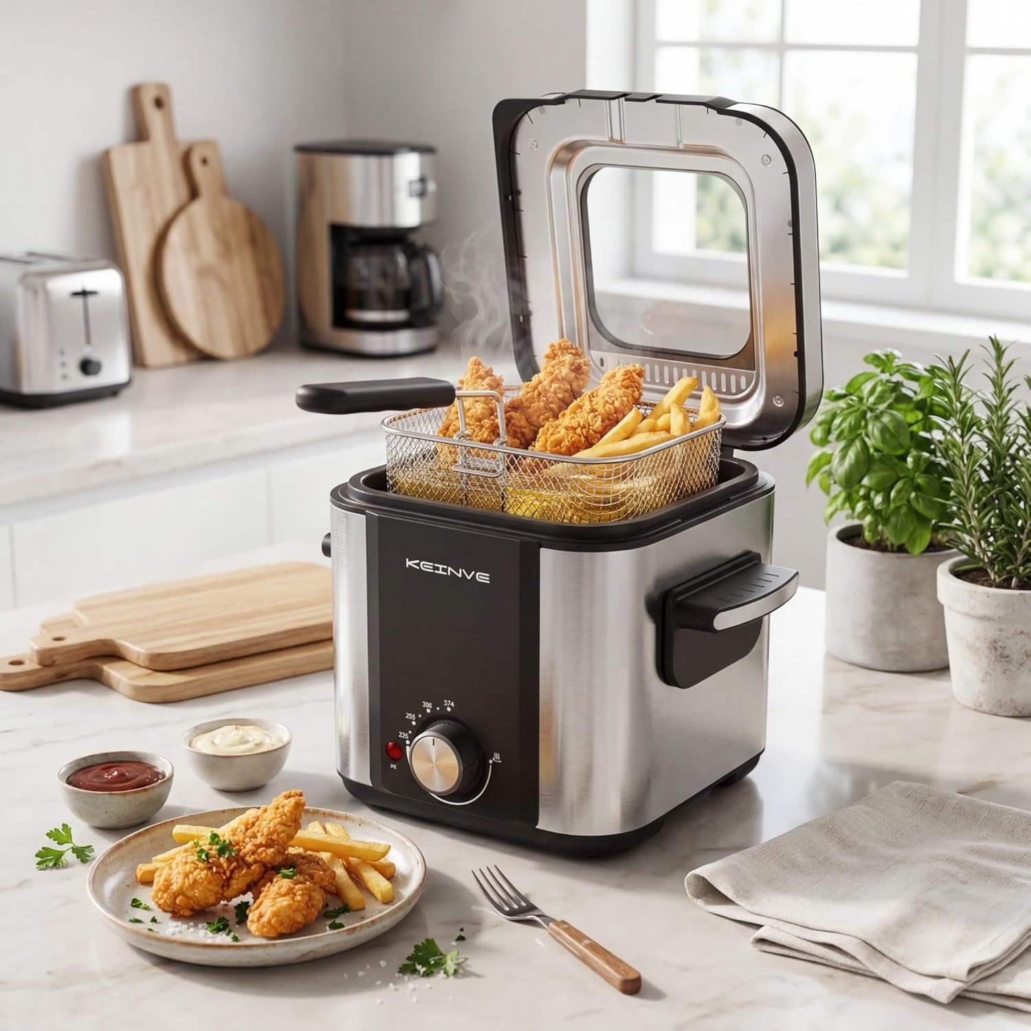 Electric Deep Fryer, 1.5 Liters Oil Capacity, Small Deep Fryer with Basket, Cool Touch Sides, Nonstick