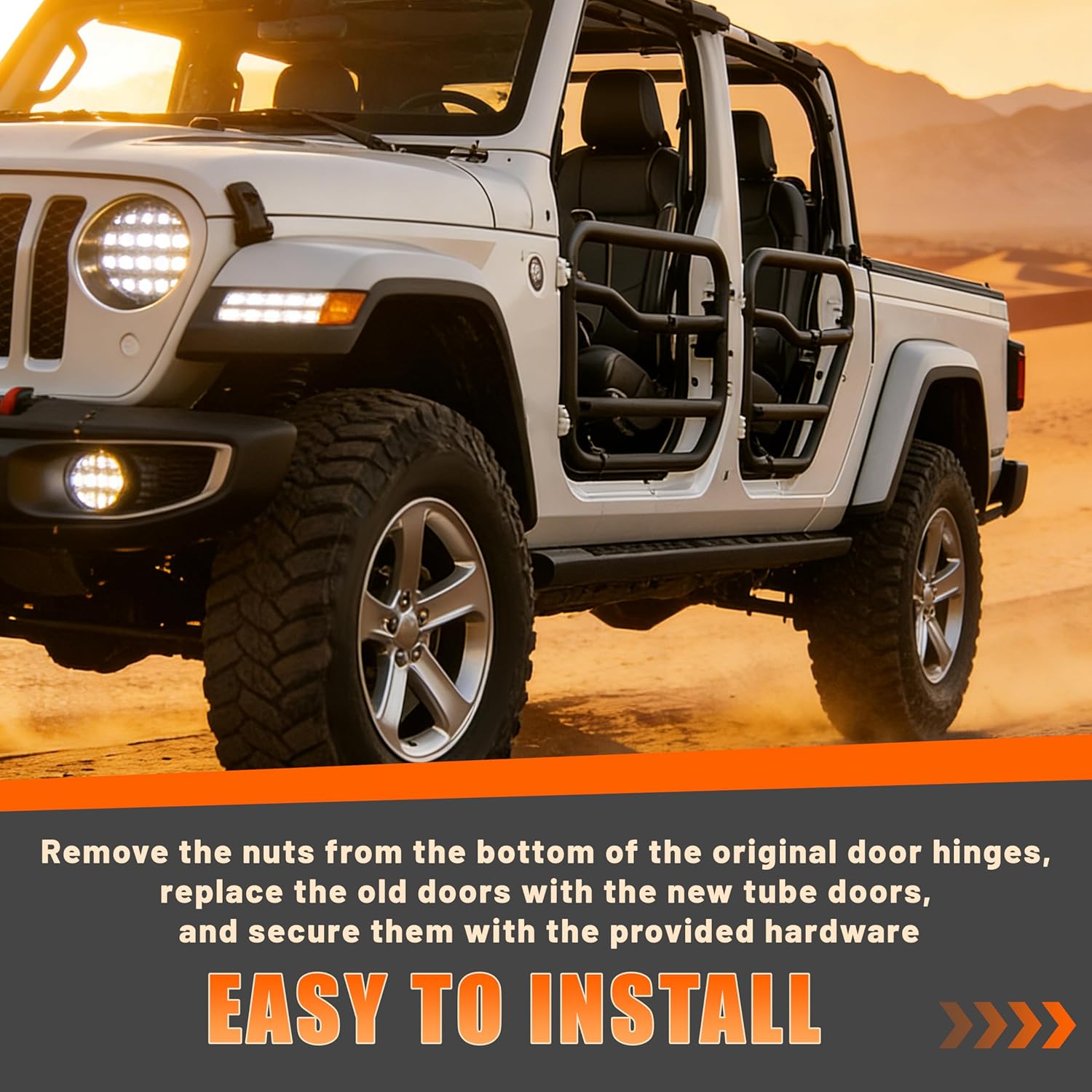 Kojem Tubular Doors Compatible with 2018-2024 Jeep Wrangler JL, 2020-2024 Jeep Gladiator 4-Door Models Half Doors Round Tubes Off-Road Style Left & Right Steel