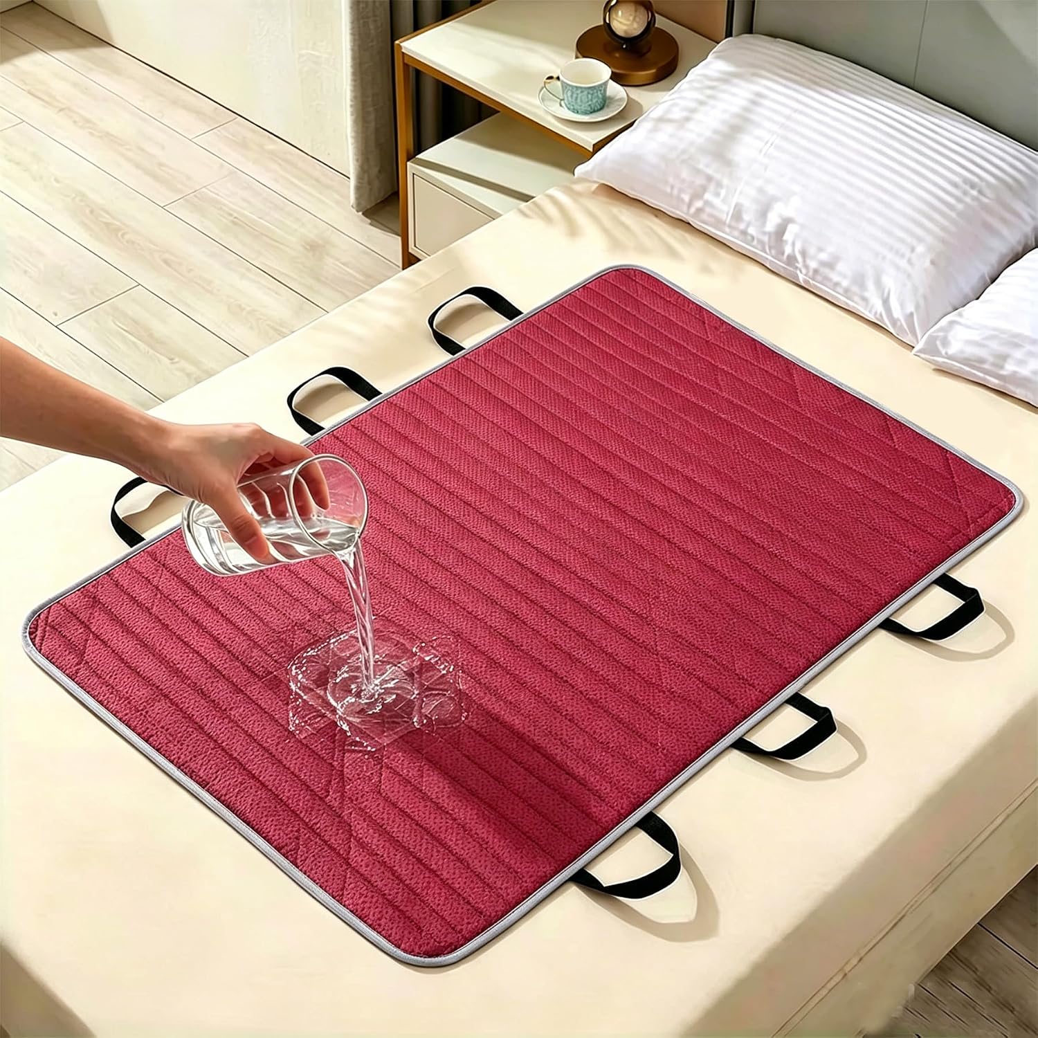 Positioning Bed Pad with 8 Reinforced Handles, Bed Transfer Sheet Patient Lifting Mat for Turning,Repositioning Washable & Reusable Draw Sheet (White Gray,32" x 59"-Pack of 1)