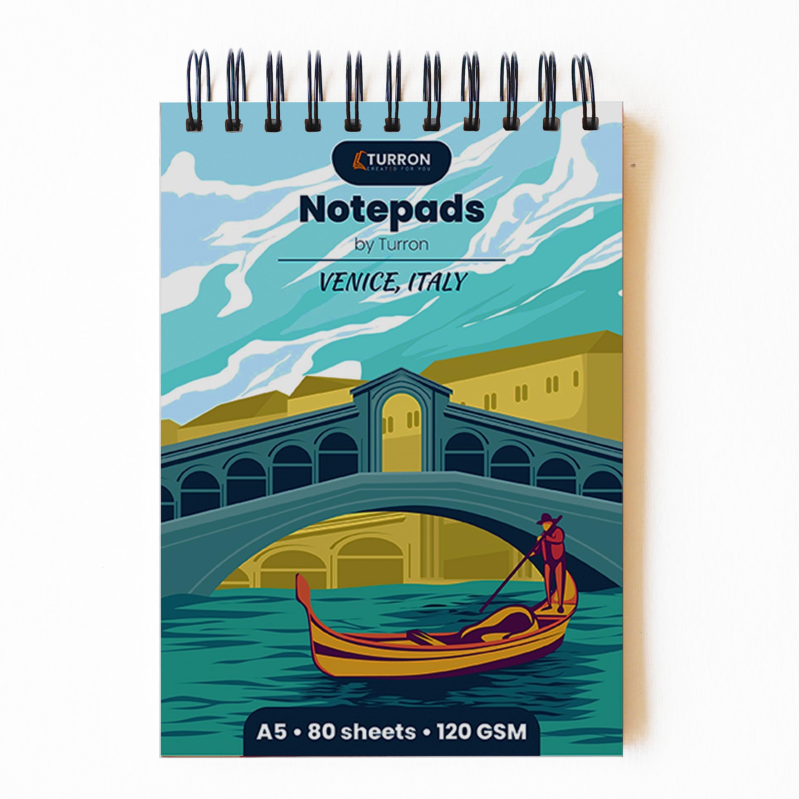 Turron Allzweck-Notizblock im A5-Format, Verwendung als Notizbuch, Bullet Journal oder Skizzenbuch, hochwertige dicke 120 g/m² Blätter, gepunktetes Muster, Spiralbindung