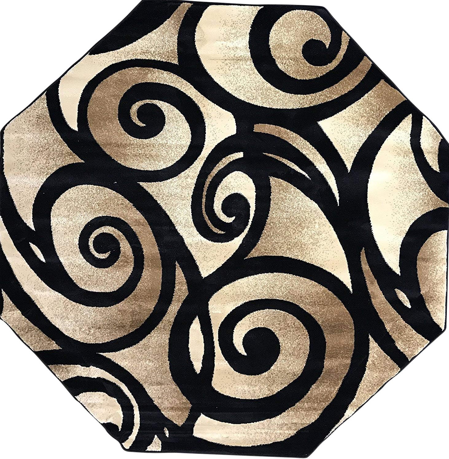 Amazon.com: Bellagio Modern Octagon Contemporary Area Rug Black Swirl ...